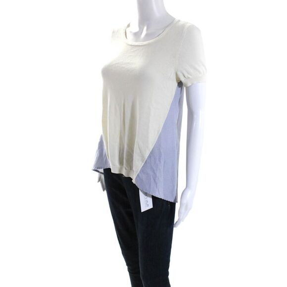 Moth Anthropologie Womens Short Sleeves Sweater White Blue Size Extra Small - Picture 2 of 5